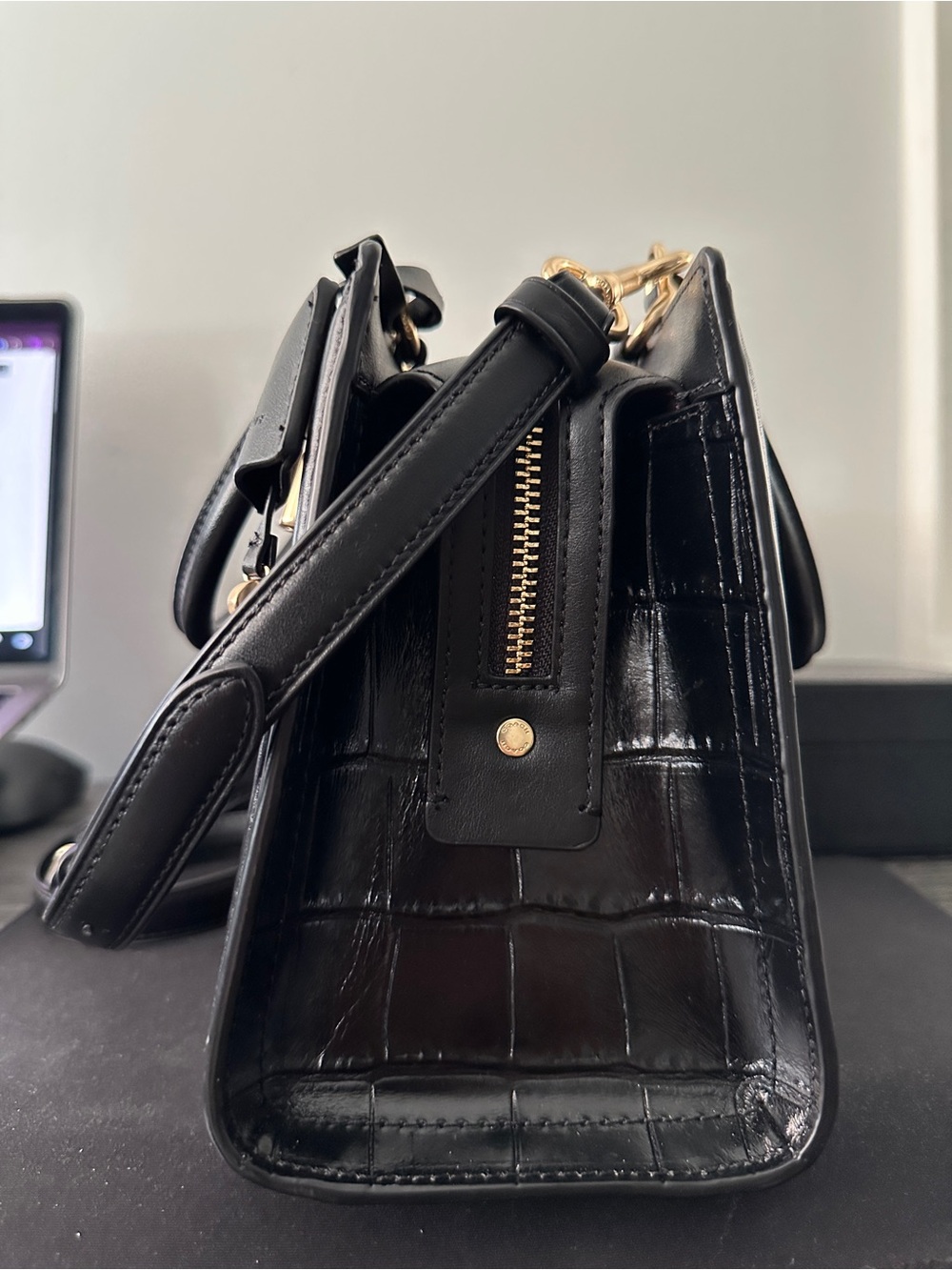 Coach Margot Croc-Embossed Leather Satchel with Gold Hardware - Picture 4 of 5